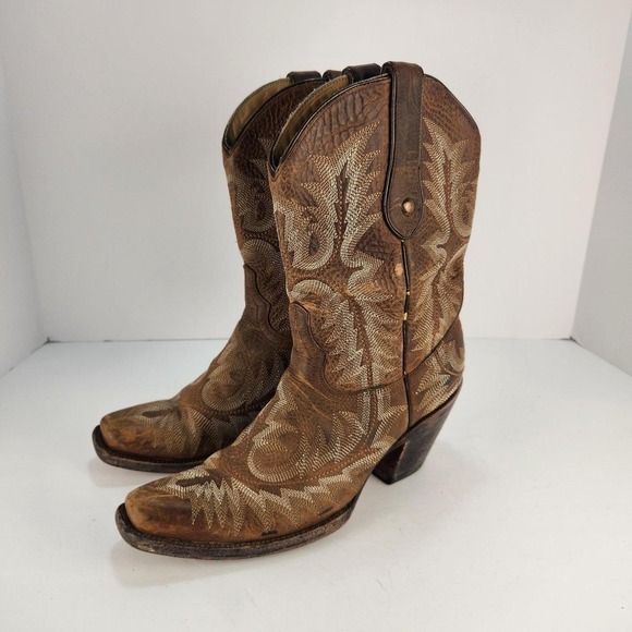 Corral Boots Shoes - Corral Women's Western Cowboy Boots Brown Embroidered Snip Toe Size 7.5